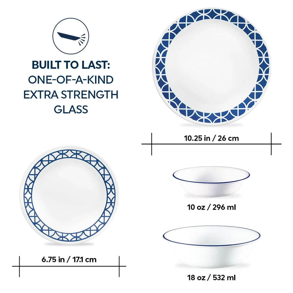 Corelle® Cobalt Circles 16-piece Mugless Dinnerware Set, Service of 4 image 1