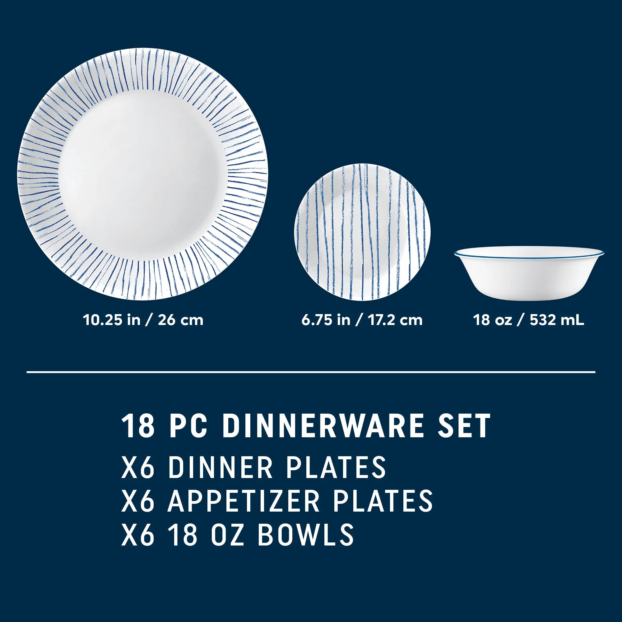 Corelle® Nautical Stripes 18-piece Dinnerware Set, Service for 6 image 1