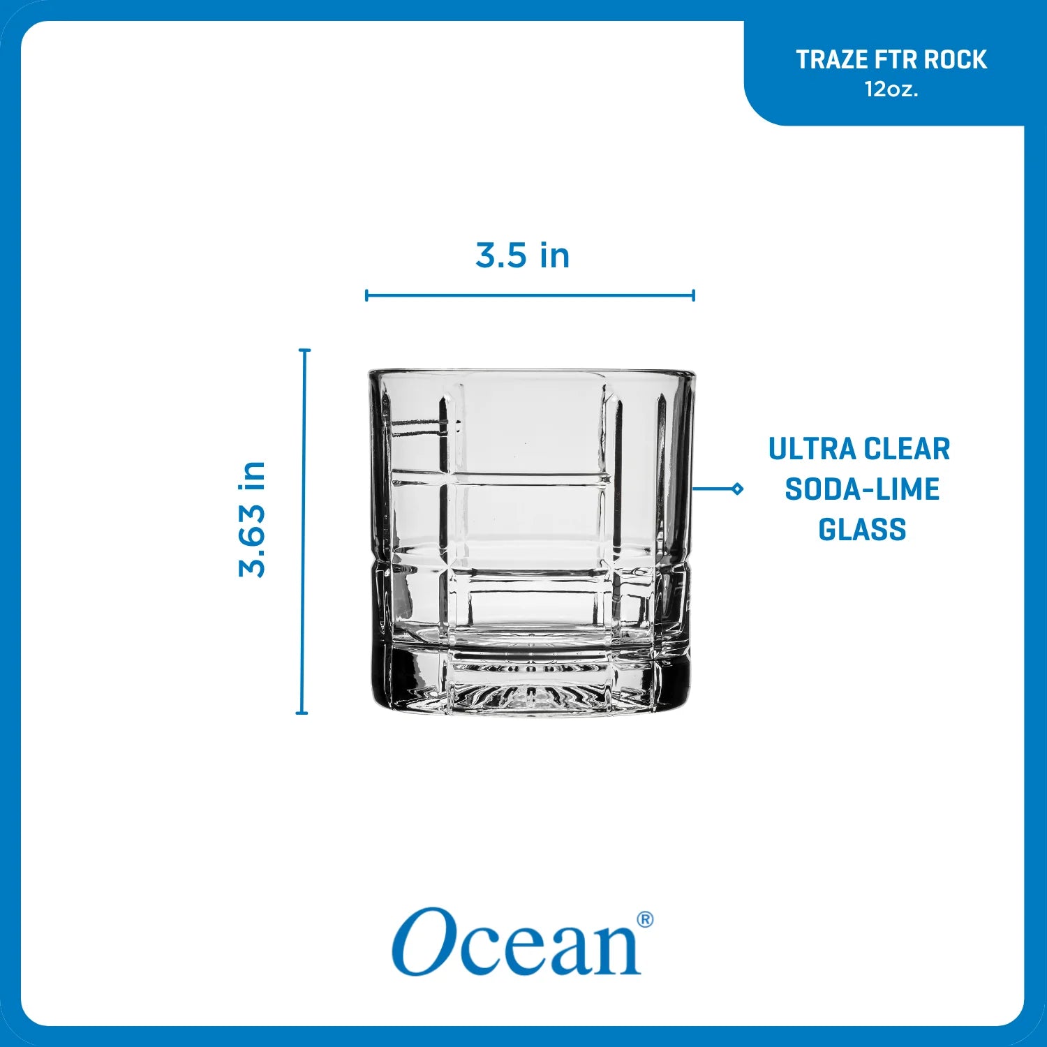 Ocean Glass Traze FTR Rocks Glasses (4-Pieces), 12-ounce, Dishwasher Safe image 1