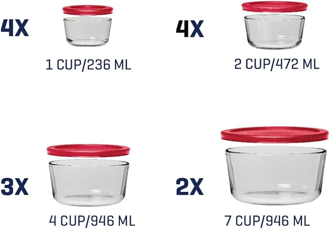 Anchor Hocking 26 Piece Glass Storage Containers with Lids (13 Glass Food Storage Containers & 13 Red SnugFit Lids) image 1