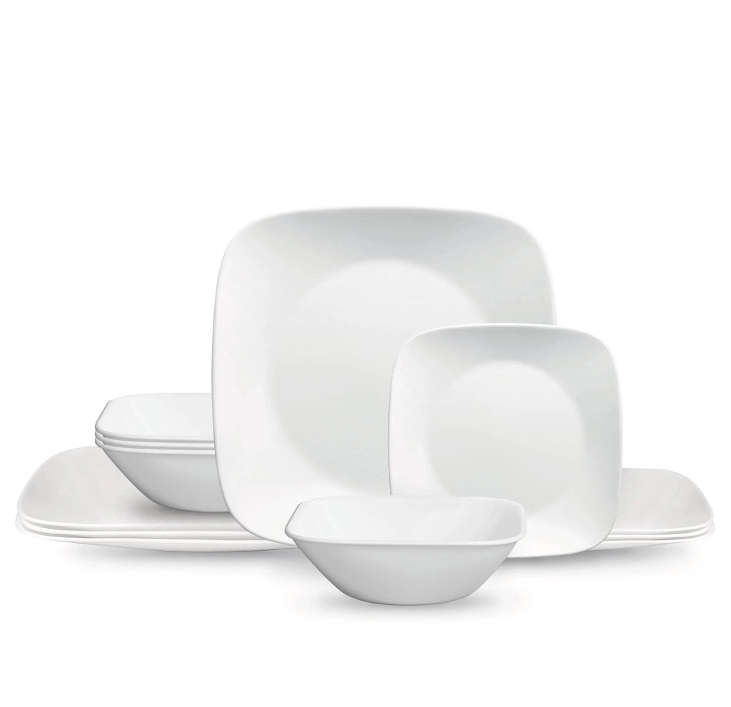 Corelle® Square™ Pure White 12-piece Dinnerware Set with Appetizer Plates, Service for 4 image 0