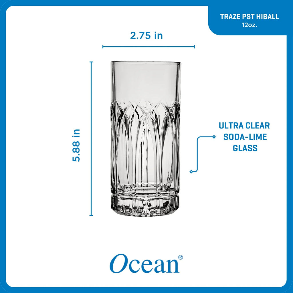 Ocean Glassware Traze PST Highball Glasses (4-Pieces), 12-ounce, Dishwasher Safe image 5