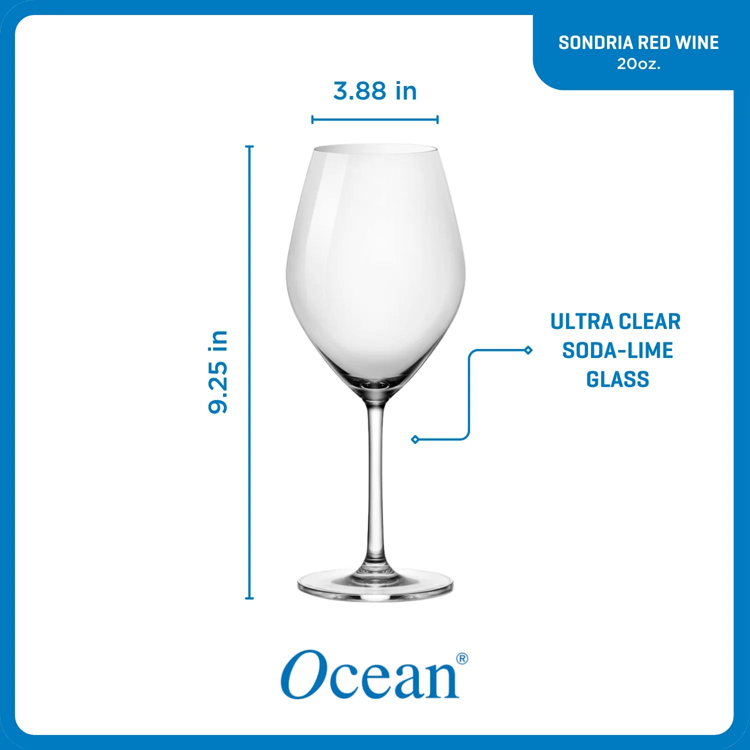 Ocean Glass Sondria Red Wine Glasses (4-pieces), 20-ounce, Dishwasher Safe image 3