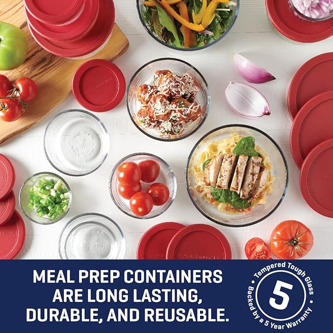 Anchor Hocking 26 Piece Glass Storage Containers with Lids (13 Glass Food Storage Containers & 13 Red SnugFit Lids) image 2