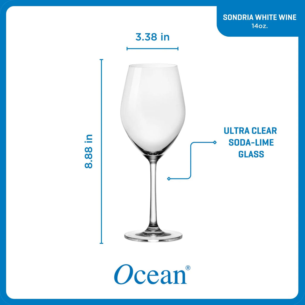 Ocean Glass Sondria White Wine Glasses (4-pieces), 14-ounce, Dishwasher Safe image 2