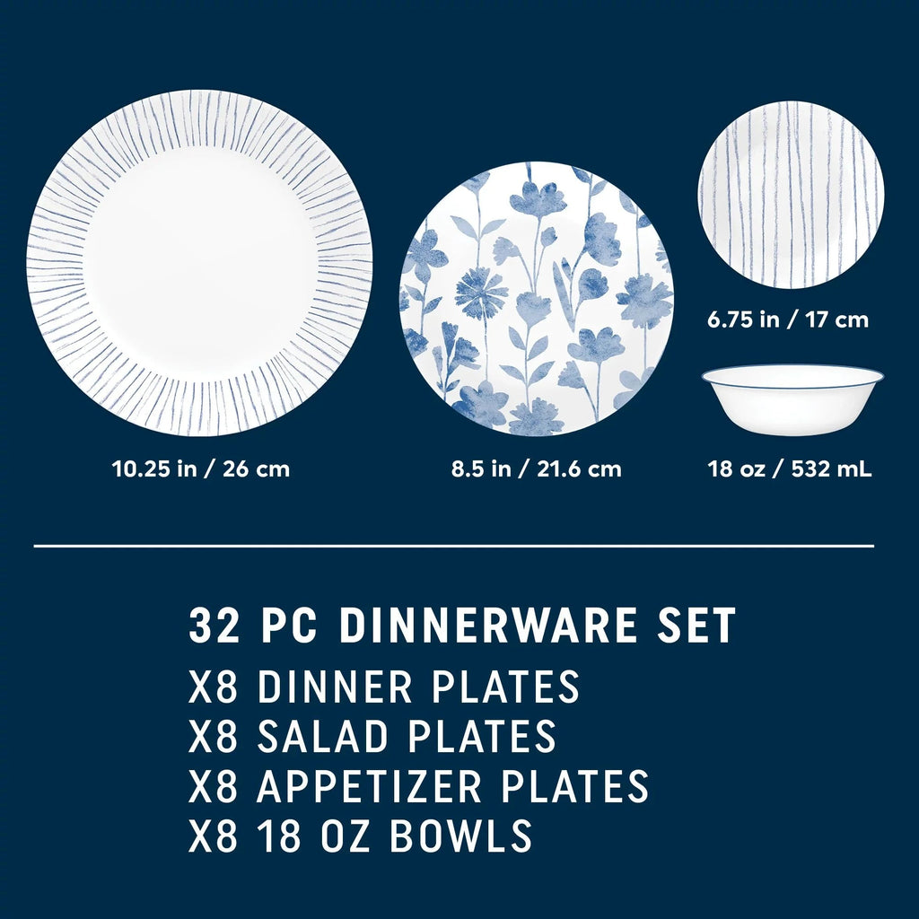 Corelle® Botanical Stripes 32-piece Dinnerware Set, Service for 8 image 1