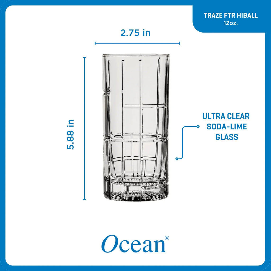Ocean Glass Traze FTR Highball Glasses (4-Pieces), 12-ounce, Dishwasher Safe image 4
