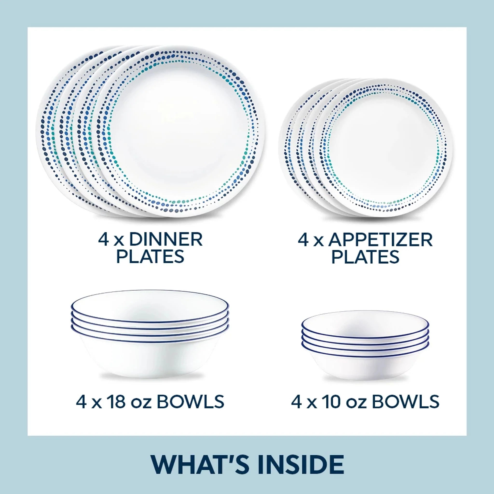 Corelle® Ocean Blues 16-piece Mugless Dinnerware Set, Service of 4 image 1