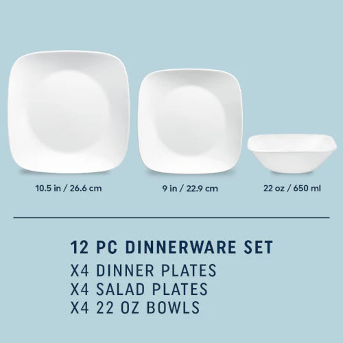 Corelle® Square™ Pure White 12-piece Dinnerware Set, Service for 4 image 1