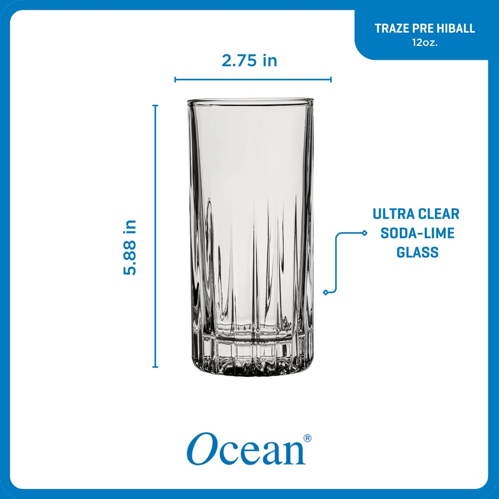 Ocean Glass Traze PRE Highball Glasses (4-Pieces), 12-ounce, Dishwasher Safe image 5