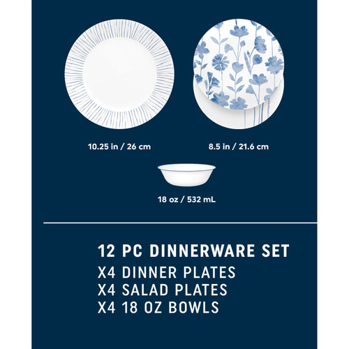 Corelle® Botanical Stripes 12-piece Dinnerware Set, Service for 4 image 1