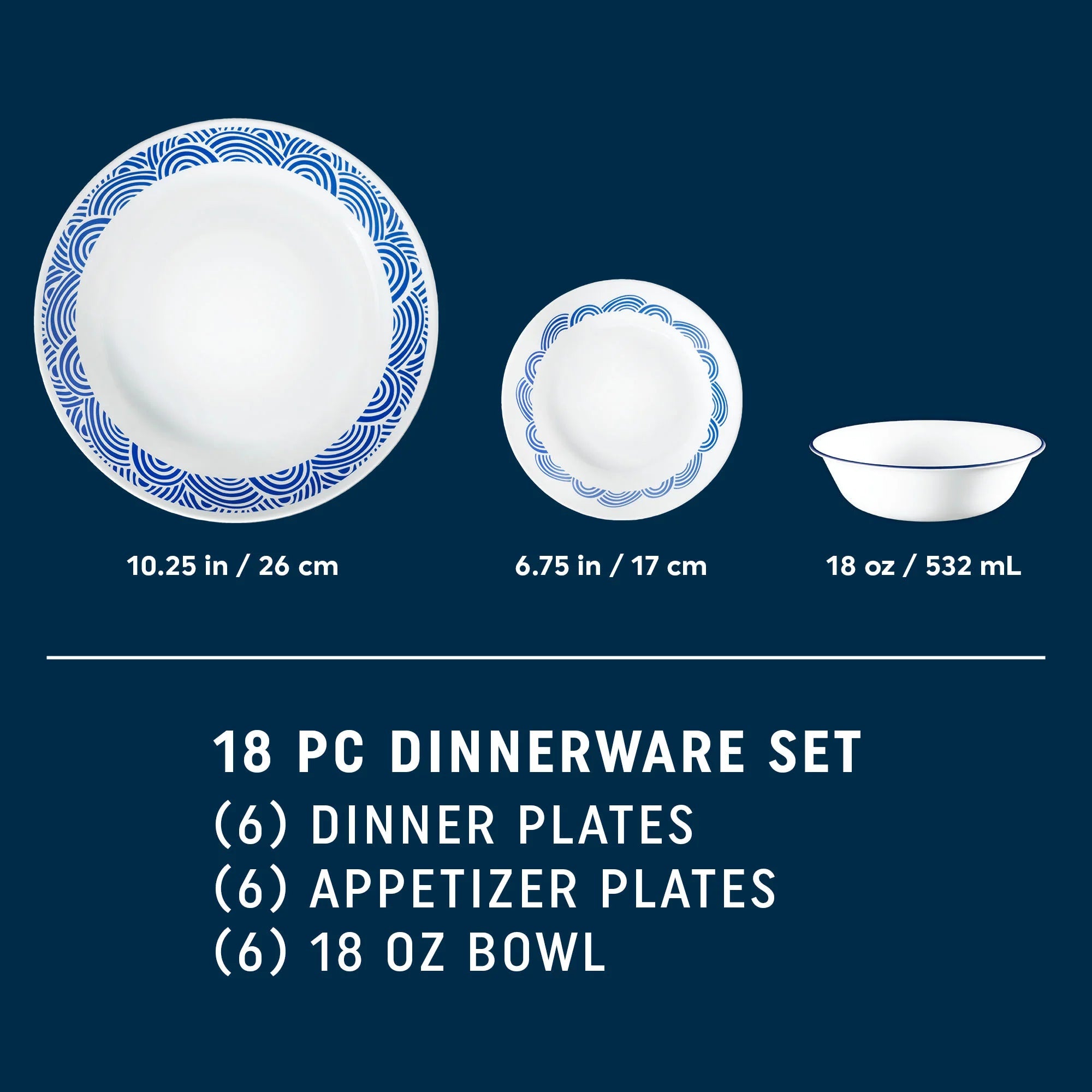 Corelle® Rolling Waves 18-piece Dinnerware Set, Service for 6 image 1