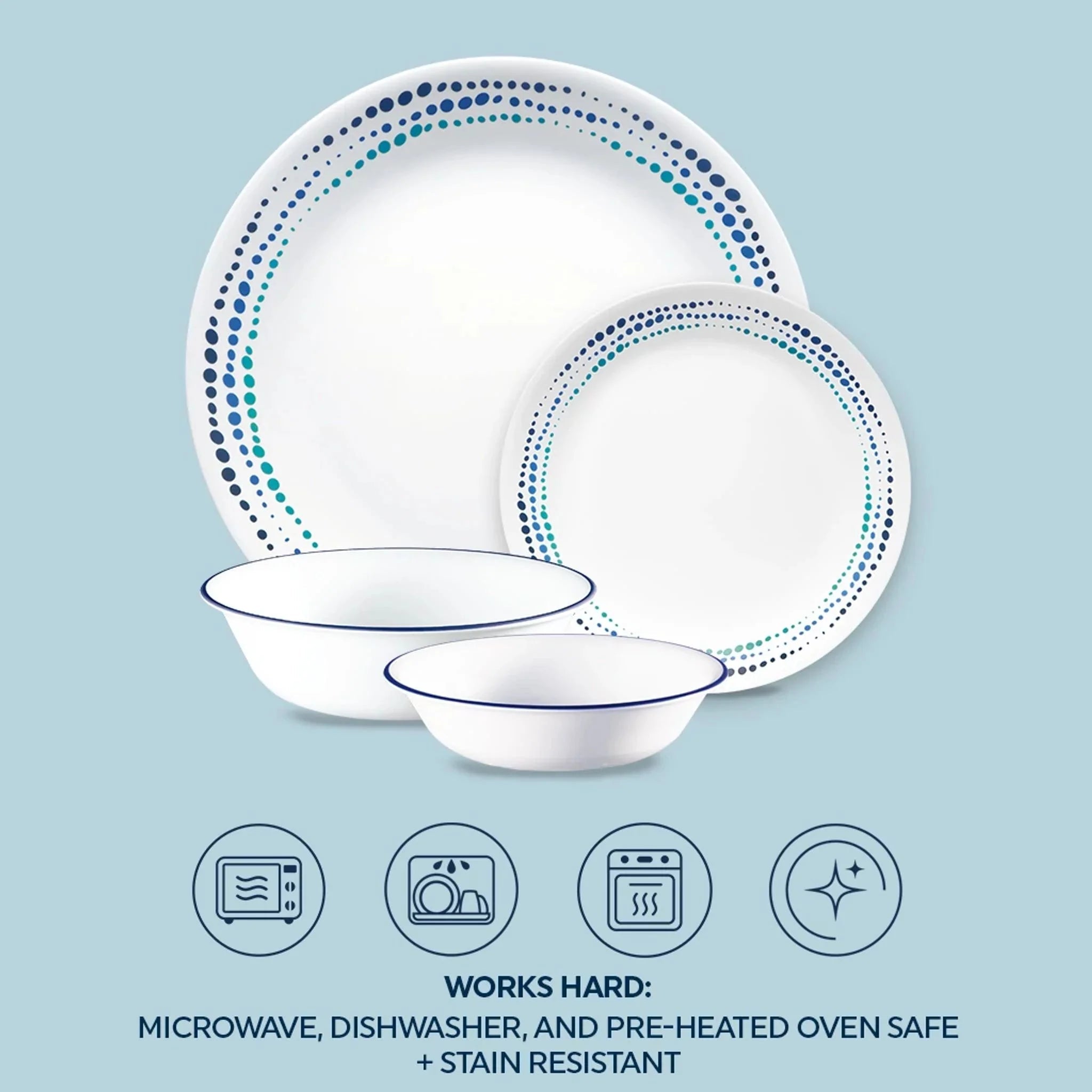 Corelle® Ocean Blues 16-piece Mugless Dinnerware Set, Service of 4 image 4