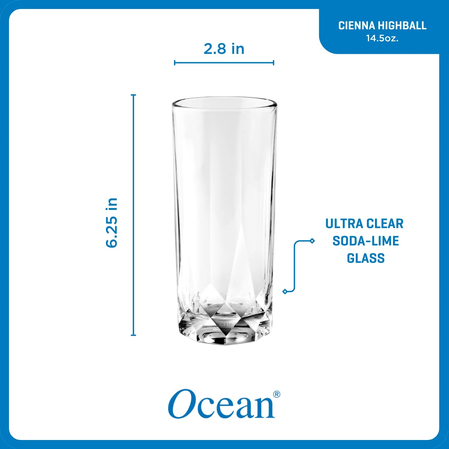 Ocean Glass Cienna Long Drink Glasses (4-Pieces), 14.5-ounce, dishwasher Safe image 2